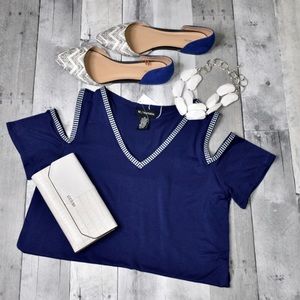 Cold Shoulder Short Sleeve V Neck Top